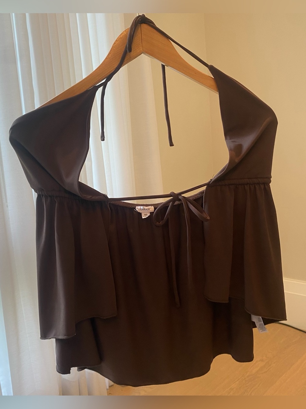 Garage Brown Halter Ruffle Crop Top